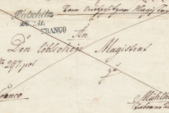 24.5.1842, úřední dopis, razítko A.8-j modré, první razítko FRANCO, přeškrtnuté - poštovné uhrazeno odesilatelem