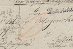 28.7.1837, úřední dopis, razítko A.8., poštovní záznam P (červeně), porto osvobozeno od poštovného