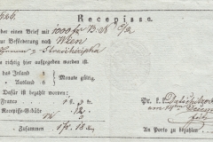 14.12.1840, potvrzení o odeslání cenného psaní s hotovostí do Vídně, vystavené poštou Dačice