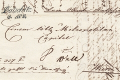 8.4.1842,  úřední dopis, razítko A.8-j modré, porto 8 k vybrání při doručení